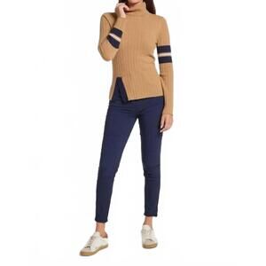 NEW ANATOMIE women's lourdes ribbed cashmere top in navy/camel